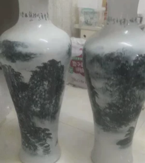 景德镇陶瓷器手绘山水落地大花瓶装饰摆件客厅...