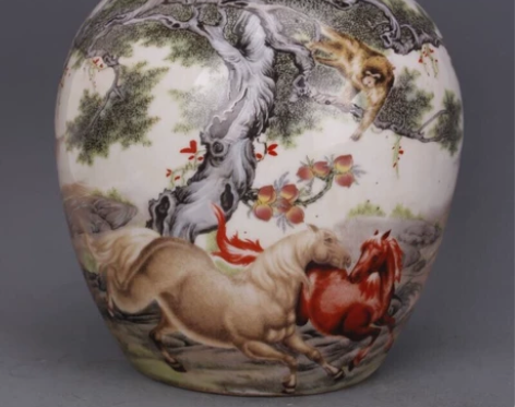 包邮粉彩马上封侯纹枣子罐坛瓷器中式家居摆件...