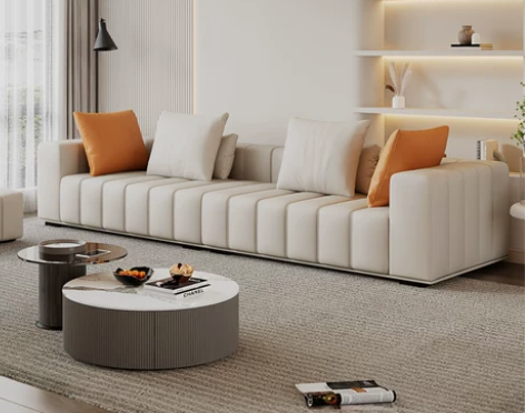 奶油风真皮沙发小户型组合现代简约客厅钢琴键...