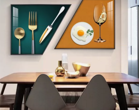 简约风梯形装饰画餐厅画挂画客厅招财壁画晶瓷...