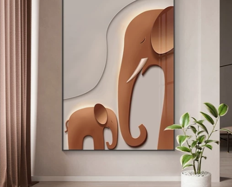 大象挂画现代轻奢玄关装饰画立体大象过道走廊...