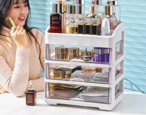 特大号化妆品收纳盒透明抽屉式桌面收纳梳妆台...