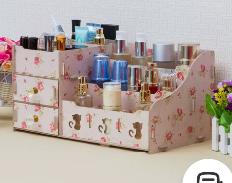 超大号化妆品收纳盒+桌面整理梳妆盒抽屉式木...