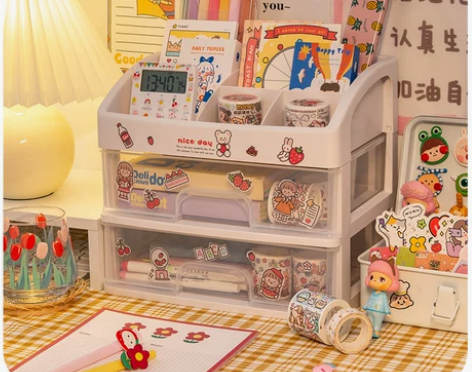 可爱桌面收纳盒透明学生宿舍神器化妆品文具置...