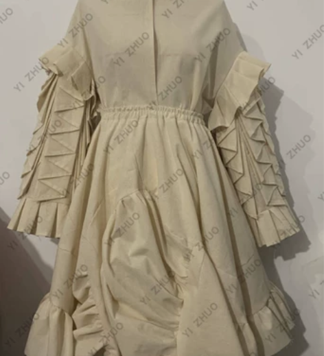 创意立裁白胚布衬衫套装褶皱波浪花边白坯布抽...