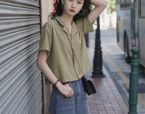 复古甜酷小西装短款衬衣女设计感减龄别致小衫...