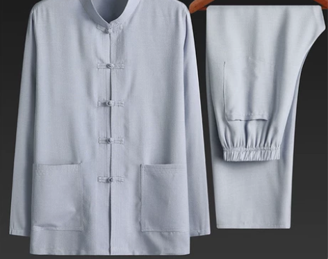 全新 唐装男长袖棉麻套装爸爸夏装中老年汉服...