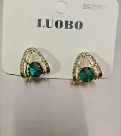 祖母绿时尚耳钉925银闪钻耳钉耳饰简约精致...