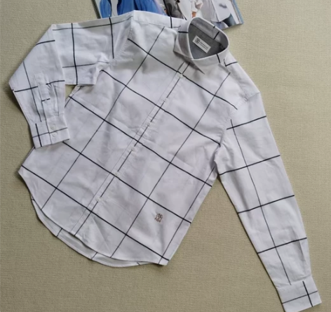 意大利BC新款休闲长袖白色格纹衬衫 优雅低...