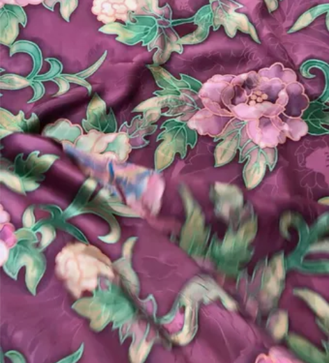 顶级丝质 正宗顺德重磅手绘彩透提花缎（紫豆...