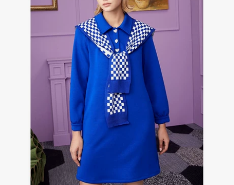 mikibana米可芭娜POLO卫衣裙棋盘...