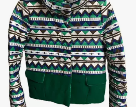 妖精的口袋印花毛呢拼接羽绒服女 充绒量:1...