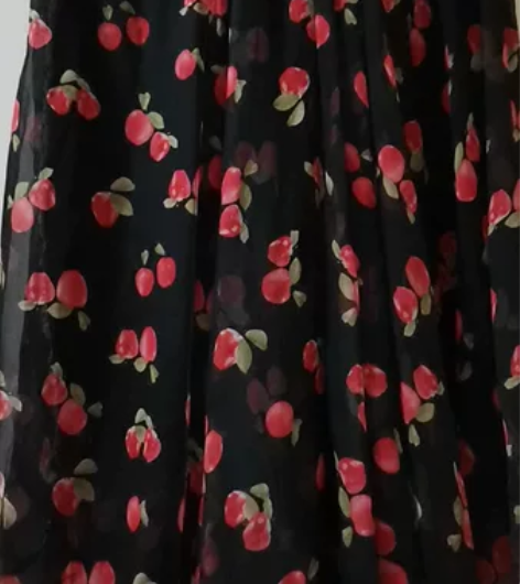 印花雪纺大摆长裙半身裙 黑底红花超大裙摆半...