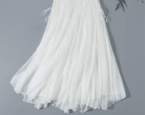 中国风春夏新款纯白色三层大摆裙百搭仙女飘逸...
