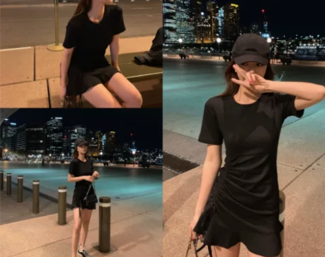 钱夫人 修身短袖小个子连衣裙女2019新款...