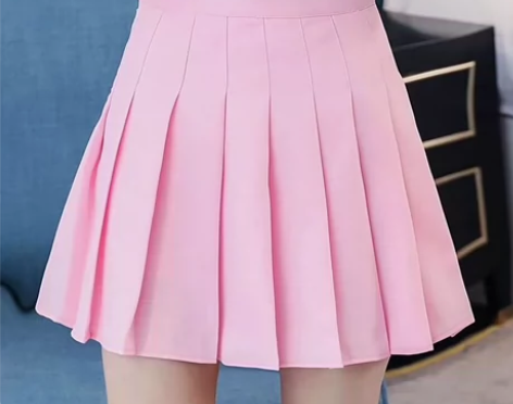 粉色高腰百褶裙半身裙辣妹新款网红遮肚子带安...