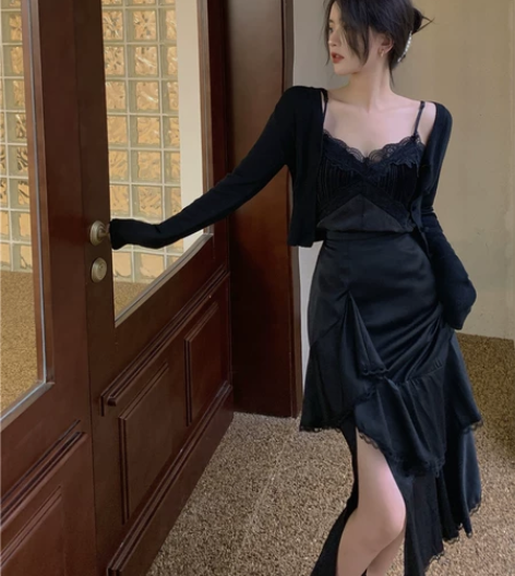 不规则半身裙女2021新款春季高腰中长款鱼...