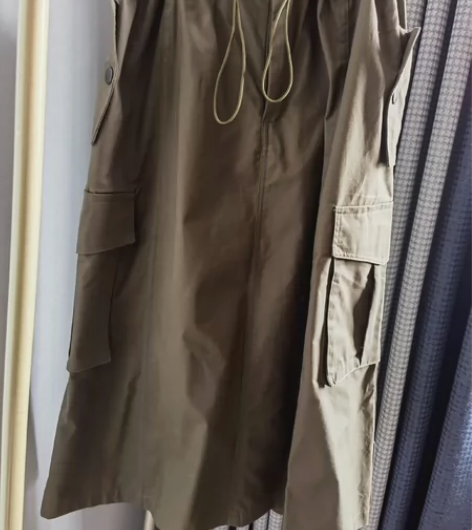 韩国东大门春装新款松紧抽绳工装裙子宽松军绿...