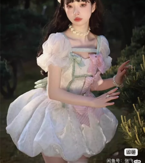 薄荷猫原创设计TinyAlice花苞裙粉绿...