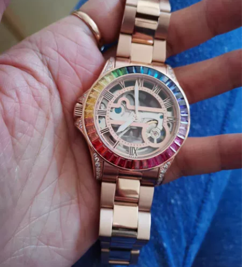 蒂玮娜彩虹施华洛机械手表，时尚耐看好搭配，...