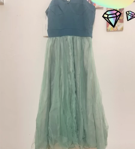 裙子复古文艺吊带款拼接网纱连衣裙高腰中长裙...