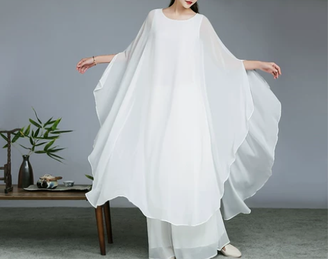 2022夏季新款三层大摆雪纺文艺复古茶服禅...