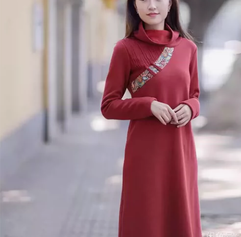 伶俐柠檬原创设计民族风文艺范冬季连衣裙 感...
