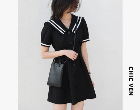 CHICVEN「岛屿」复古学院风v领撞色海...