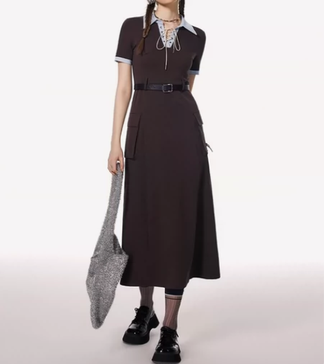 imone黑色工装polo连衣裙女显瘦休闲...