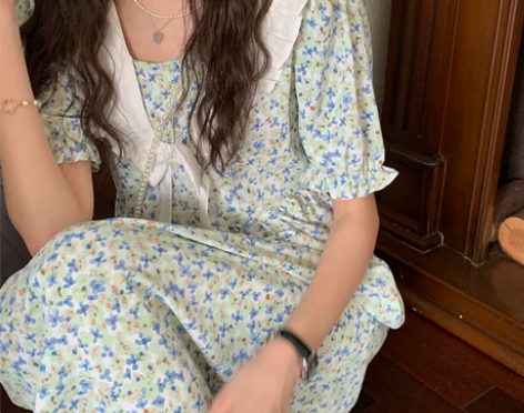 陆小团团甜美夏季新款中长款碎花长袖2022...