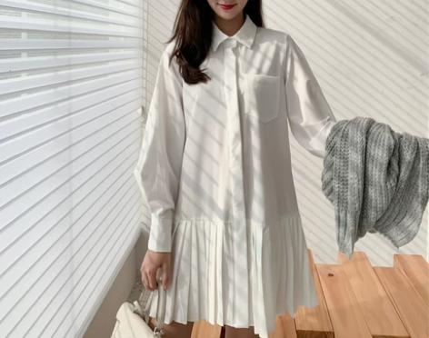 长袖polo白色衬衫连衣裙女春秋2023新...