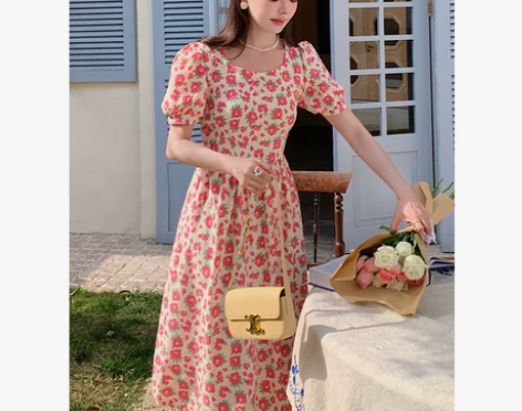 法式高级设计感小众碎花2023年新款连衣裙...