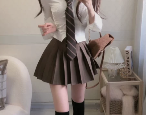 JK制服纯欲风辣妹收腰长袖衬衫女秋季日系学...