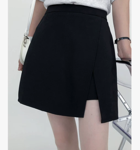 大码胖mm设计感小众辣妹短裙女夏裙裤黑色开...