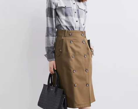 壹初宓素 双排扣军绿色半身裙军旅风双排扣高...