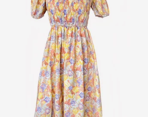 碎花连衣裙2023春夏新款泡泡袖气质显瘦高...