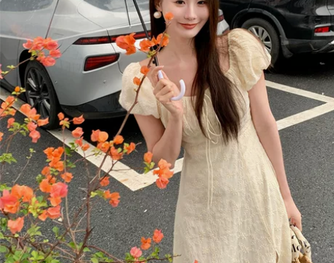 秀熙熙2023夏季新款遮肉显瘦气质刺绣腰方...