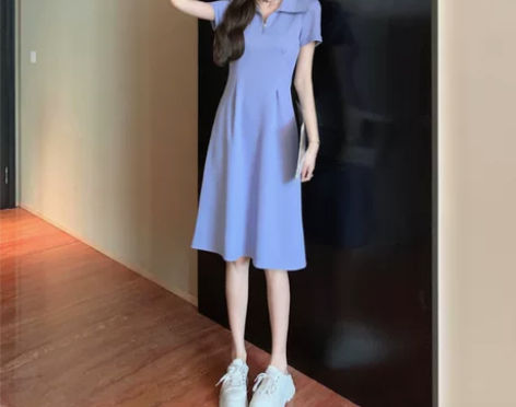 港风休闲时尚翻领polo连衣裙气质洋气收腰...