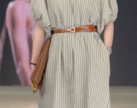 港风设计感系腰带条纹宽松衬衫裙2022夏季...