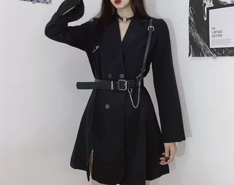 胖mm小黑裙甜酷英伦风工装裙子收腰显瘦时尚...