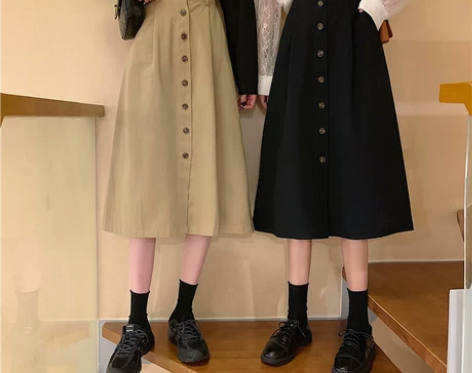 春夏大码欧韩带口袋工装风中长款半身裙女胖m...