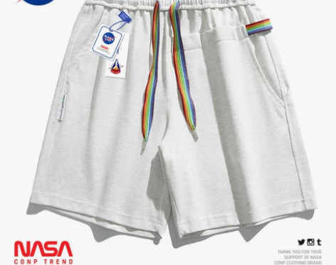 NASA+CONP联名彩虹织带抽绳短裤男夏...