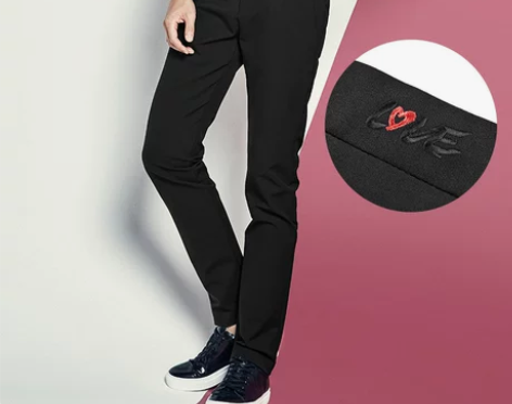 太平鸟休闲裤男装秋季时尚刺绣帅气直筒男士裤...