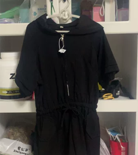 黑色连帽短袖连体阔腿裤 全新 松紧腰 12...