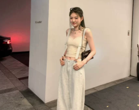 背带牛仔裤 牛仔长裤WANANTONG 小...