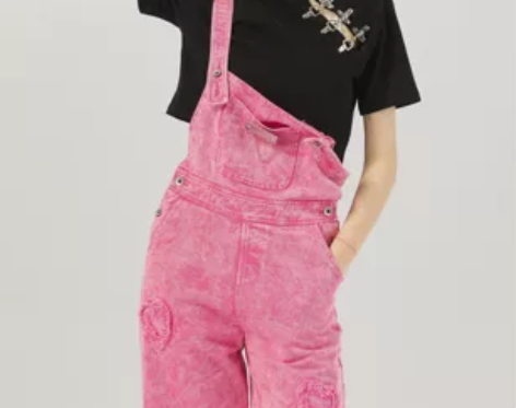 MKManley原创刀割水洗爱心背带裤宽松...