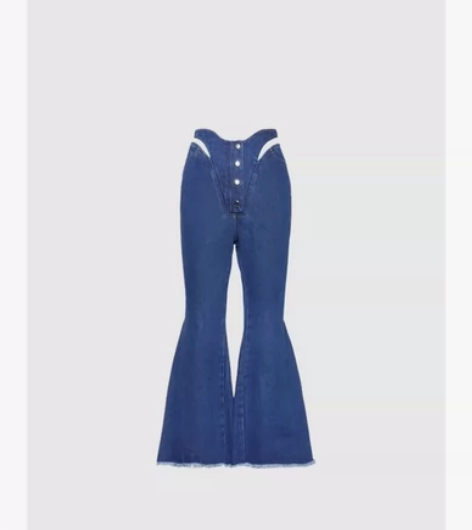 SUPERR 复古蓝牛仔U型可调节腰带镂空...