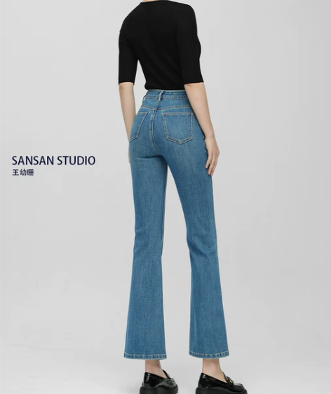 王幼珊微喇牛仔裤女高腰九分2023年早春新...