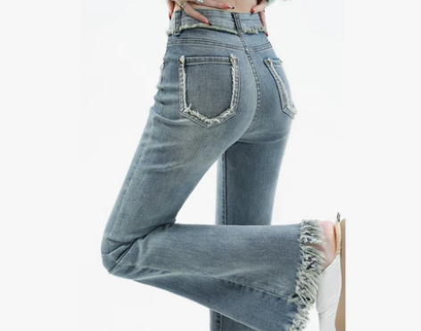 微喇牛仔裤女春秋2023年新款高腰显瘦复古...