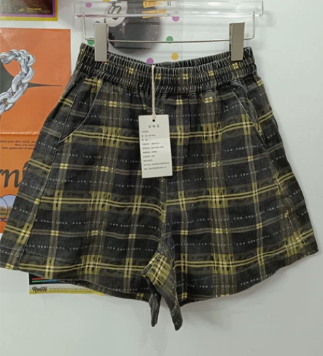 全新清货欧货十三行高货格子牛仔字母短裤  ...